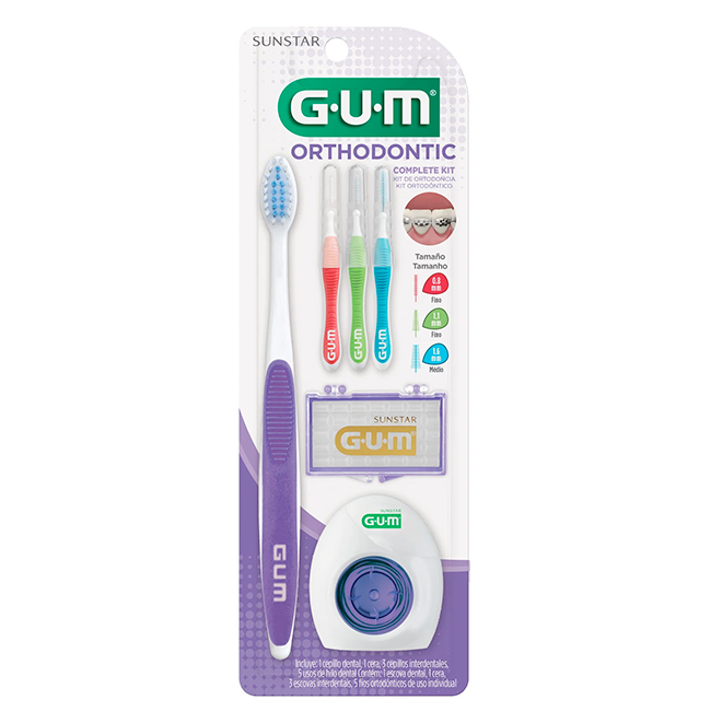 GUM Kit Orthodontic - Cepillo Ortodóntico, 3 Proxabrush, Cera de Ortodoncia, Hilo de Ortodoncia 5 usos.