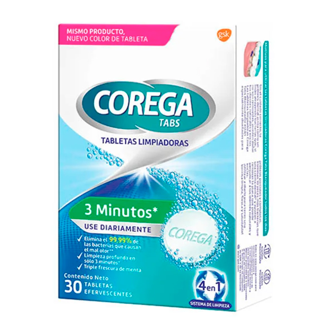 Corega Tabs - Tabletas Limpiadoras para Prótesis Dentales y Retenedores
