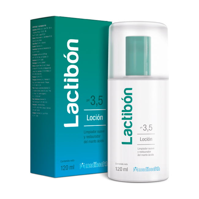 Lactibón Loción 120ml Limpiador Suave Dermatológico pH 3.5 para Piel Sensible e Higiene Íntima