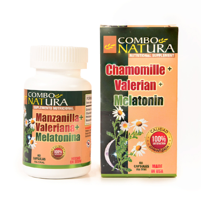 Manzanilla Valeriana Melatonina Cápsulas Combo Natura