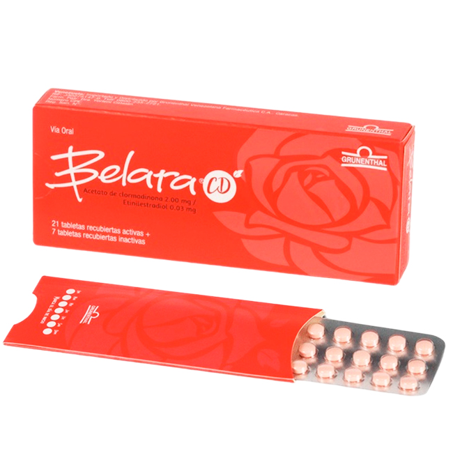 Belara CD 2mg/0.03mg Anticonceptivo Oral | 28 Tabletas (21 Activas + 7 Placebo)