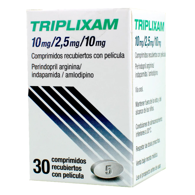 Triplixam 10mg/1.25mg/10mg Perindopril Arginina Indapamida Amlodipino