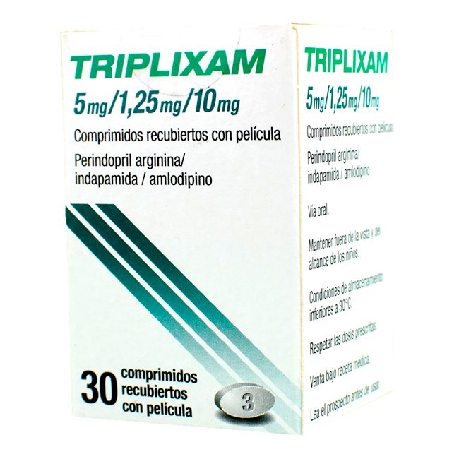 Triplixam 5mg/1.25mg/10mg Perindopril Arginina Indapamida Amlodipino