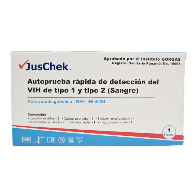 Autoprueba Rápida de Detección del VIH de Tipo 1 y Tipo 2 (Sangre) Marca JusChek