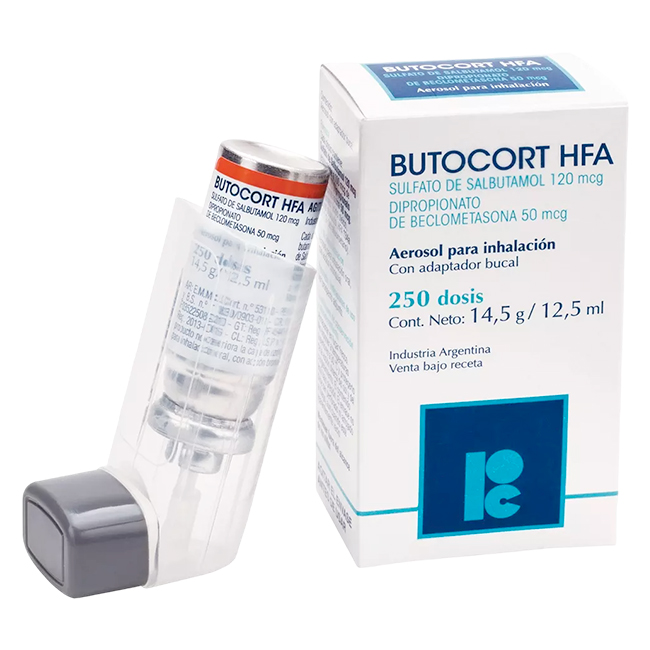 Butocort Inhalador: Salbutamol / Beclometasona para Tratamiento Respiratorio - 250 Dosis