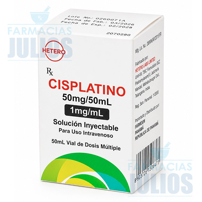 Cisplatino 50mg/50mL Solución Inyectable (1mg/mL)