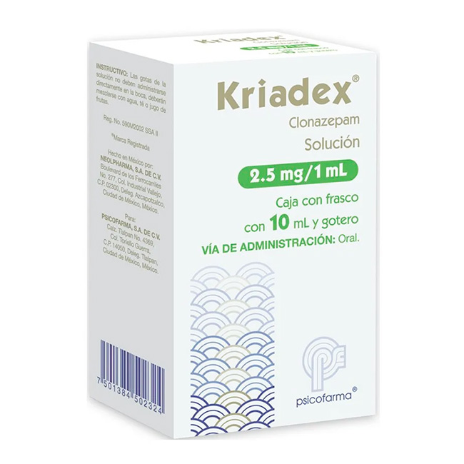 Kriadex Clonazepam 2.5mg/1ml Solución Oral (Gotas) 10ml
