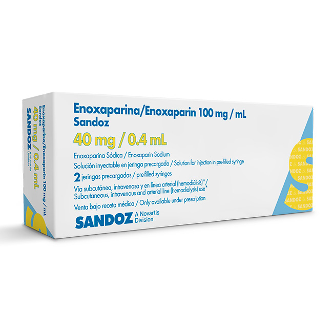 Enoxaparina Sandoz 40mg/0.4ml – Anticoagulante Inyectable en Jeringa Prellenada (Caja con 2 Unidades)