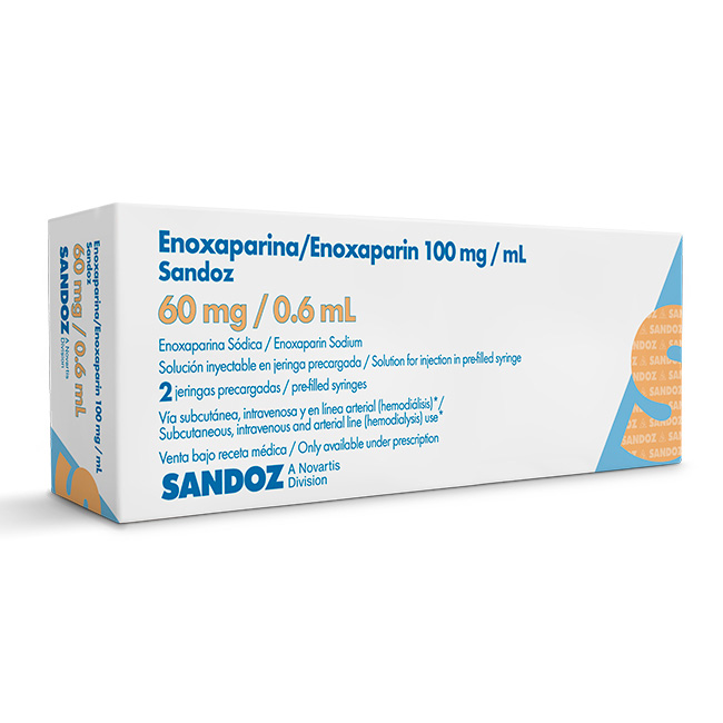 Enoxaparina Sandoz 60mg/0.6ml – Anticoagulante Inyectable en Jeringa Prellenada (Caja con 2 Unidades)
