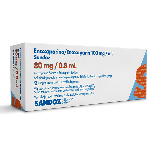 Enoxaparina Sandoz 80mg/0.8ml – Anticoagulante Inyectable en Jeringa Prellenada (Caja con 2 Unidades)
