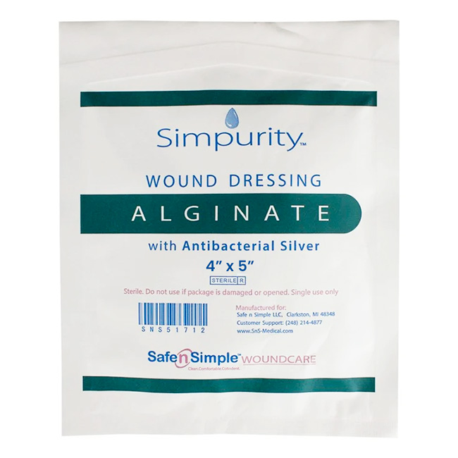 Apósito de Alginato con Plata Antibacteriana Simpurity 4"x5" (1 unidad)