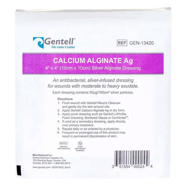 Apósito de Alginato de Calcio con Plata Gentell Ag 4”x4” Cicatrización Avanzada con Acción Antibacteriana