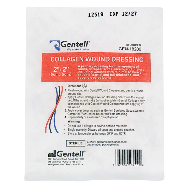 Apósito de Colágeno 2”x2” (5cmx5cm) Gentell Tratamiento Avanzado para Heridas y Quemaduras