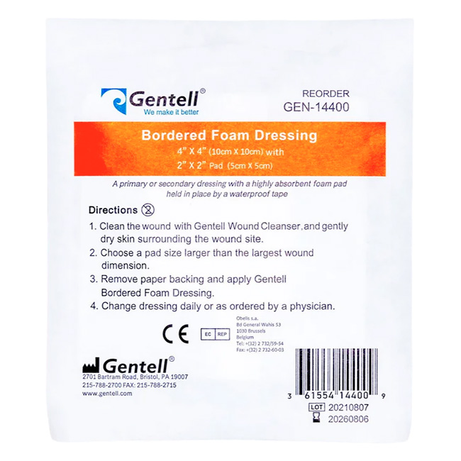 Apósito de Espuma con Borde 4"x4" (10cmx10cm) Gentell | Alta Absorción y Protección Avanzada de Heridas