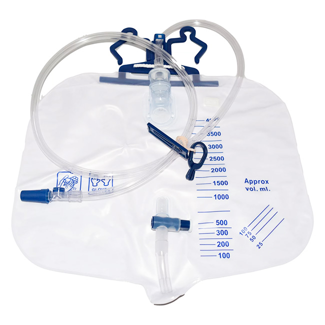 Bolsa de Drenaje Urinario de Lujo Desechable 2000mL | Con Válvula Antirreflujo y Tubo Largo | Marca 4Hospitals | Para Adultos | Estéril