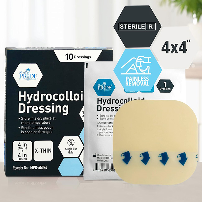 MedPride Hydrocolloid Dressing 4”x4” Apósitos Hidrocoloides Ultrafinos Estériles para Cortes y Heridas - Imagen 2