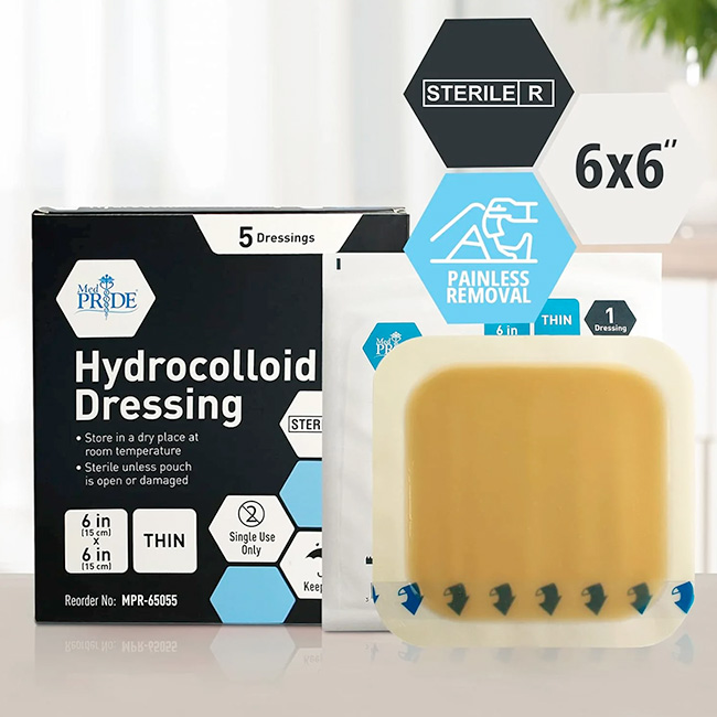MedPride Hydrocolloid Dressing Pads 6”x6” Apósitos Adhesivos Estériles Impermeables para Curación Avanzada de Heridas - Imagen 2