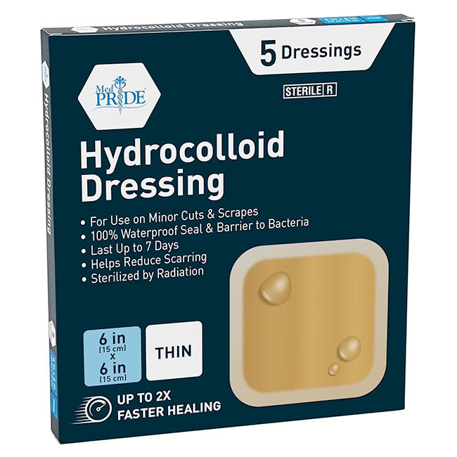 MedPride Hydrocolloid Dressing Pads 6”x6” Apósitos Adhesivos Estériles Impermeables para Curación Avanzada de Heridas