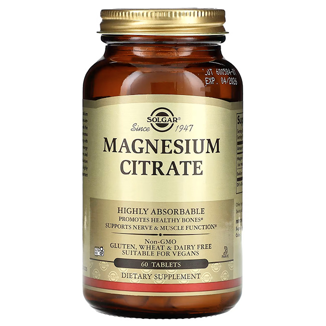 Solgar Magnesium Citrate 60 Tabletas | Alta Absorción y Potencia