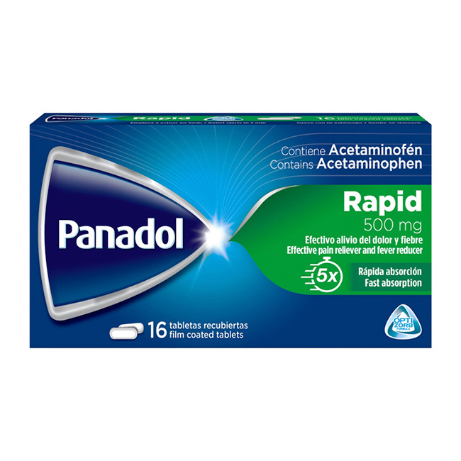Panadol Rapid 500mg Alivio Rápido del Dolor y la Fiebre (16 Tabletas)