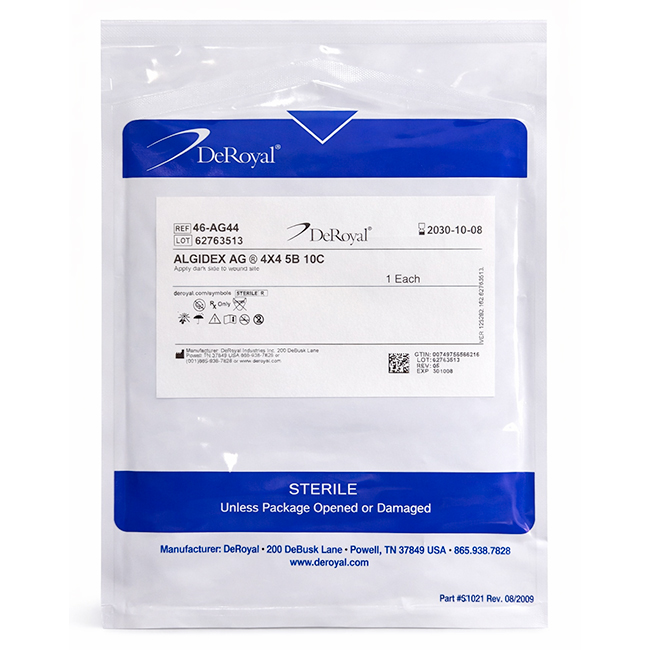 DeRoyal ALGIDEX AG 4”x4” | Apósito Antimicrobiano con Plata | REF 46-AG44