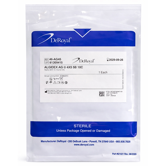 DeRoyal ALGIDEX AG 4”x5” | Apósito Antimicrobiano con Plata | Estéril