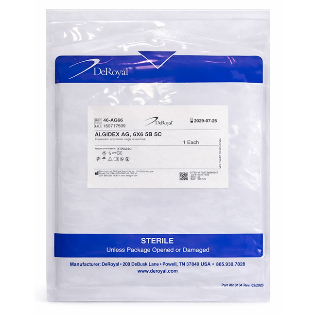 DeRoyal ALGIDEX AG 6”x6” | Apósito Antimicrobiano con Plata | REF 46-AG66