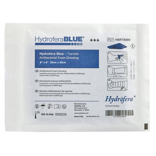 Hydrofera Blue Transfer Antibacterial Foam Dressing 8”x8” (20x20cm)