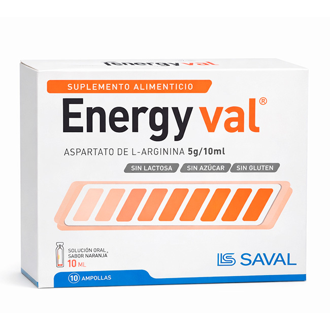 Energyval Aspartato de L-Arginina 5g/10ml – Solución Oral Sabor Naranja 10ml