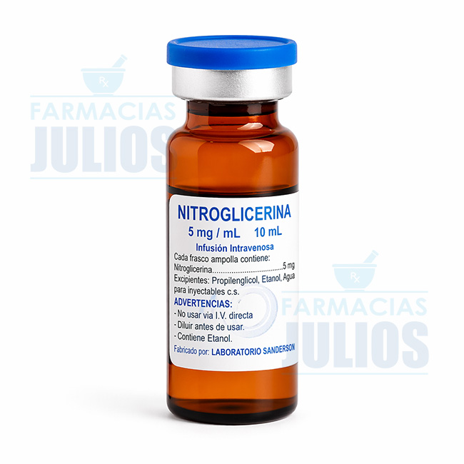 Nitroglicerina 5mg/mL Infusión Intravenosa (Vial 10mL)