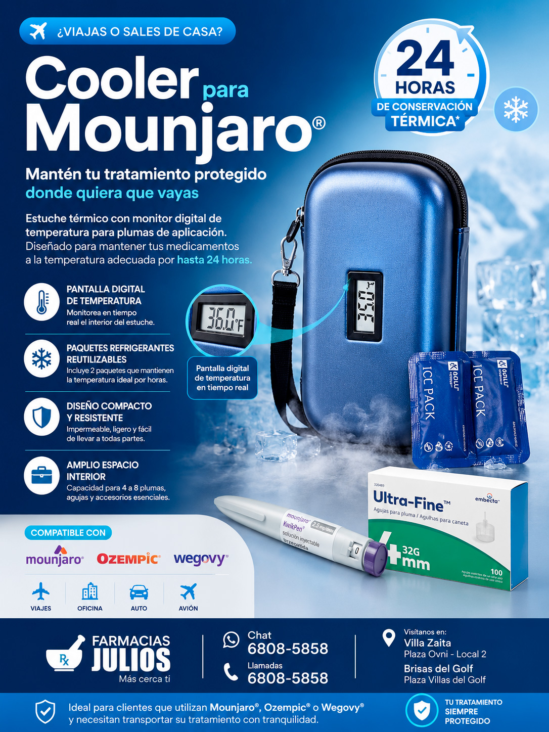 Cooler para Mounjaro con Monitor Digital de Temperatura 24 Horas