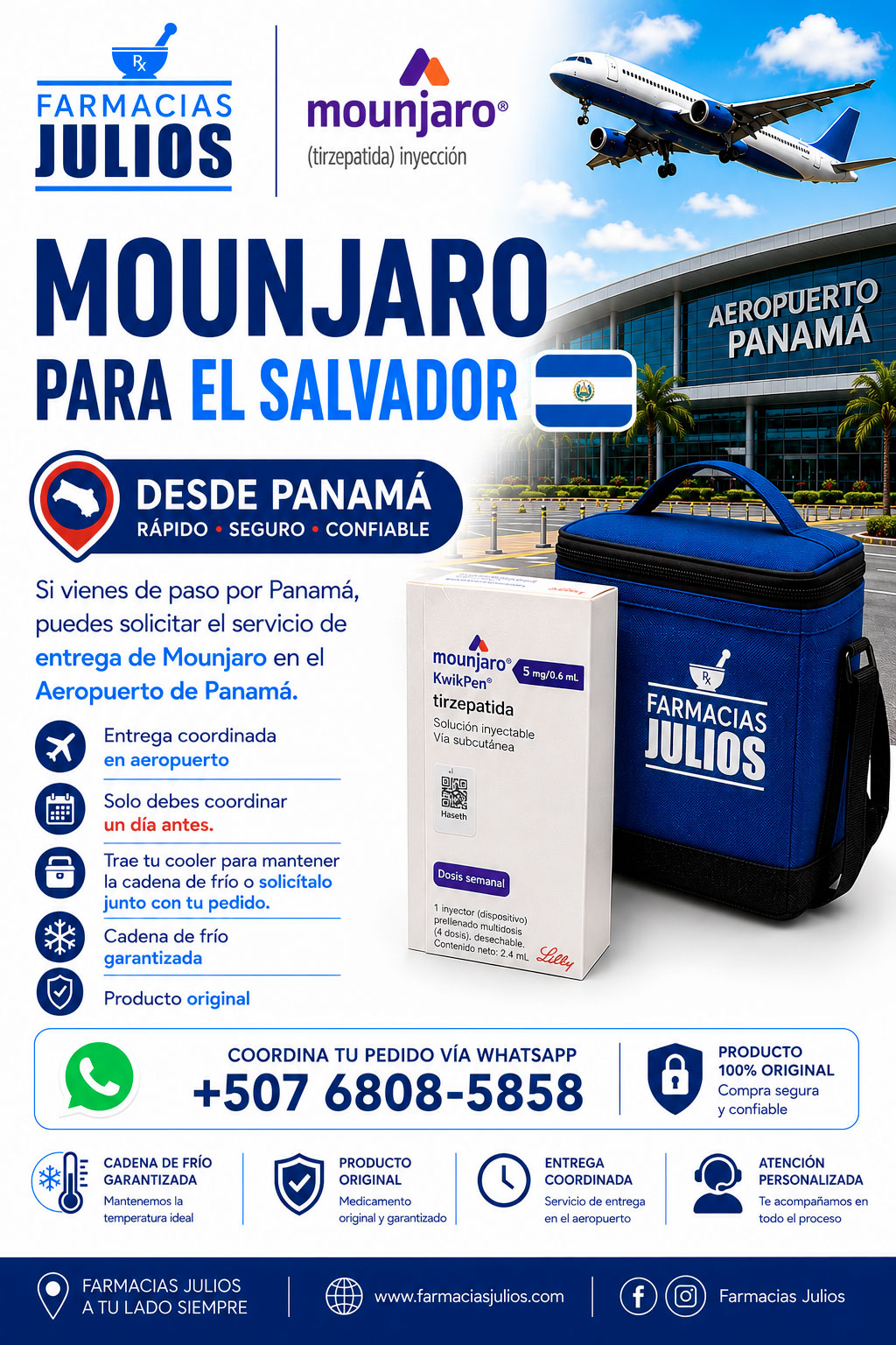 Servicio de Coordinación de Mounjaro para El Salvador desde Panamá
