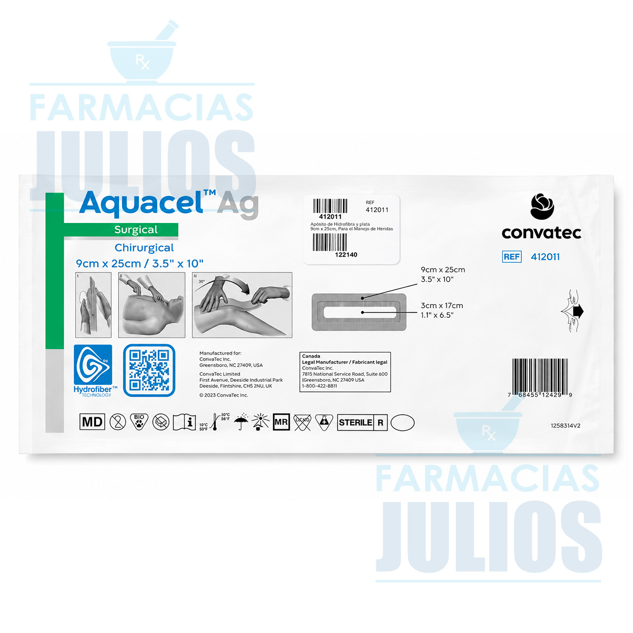 AQUACEL™ Ag Surgical 9x25 cm Apósito con Plata | ConvaTec 10 unidades