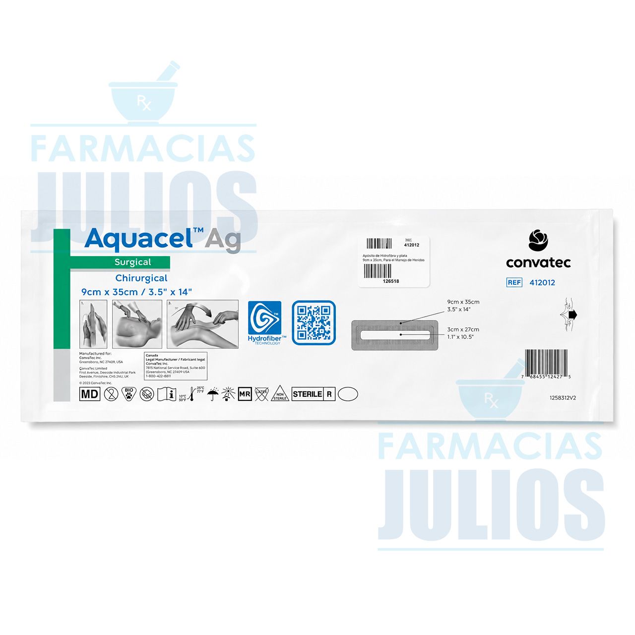 AQUACEL™ Ag Surgical 9x35 cm Apósito con Plata | ConvaTec | 10 unidades