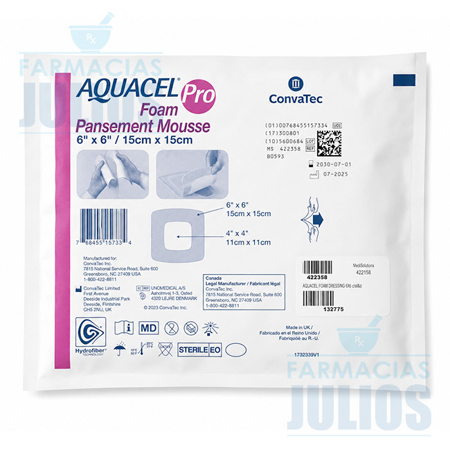 AQUACEL® Foam Pro 15 cm x 15 cm Apósito de Espuma con Tecnología Hydrofiber® – ConvaTec
