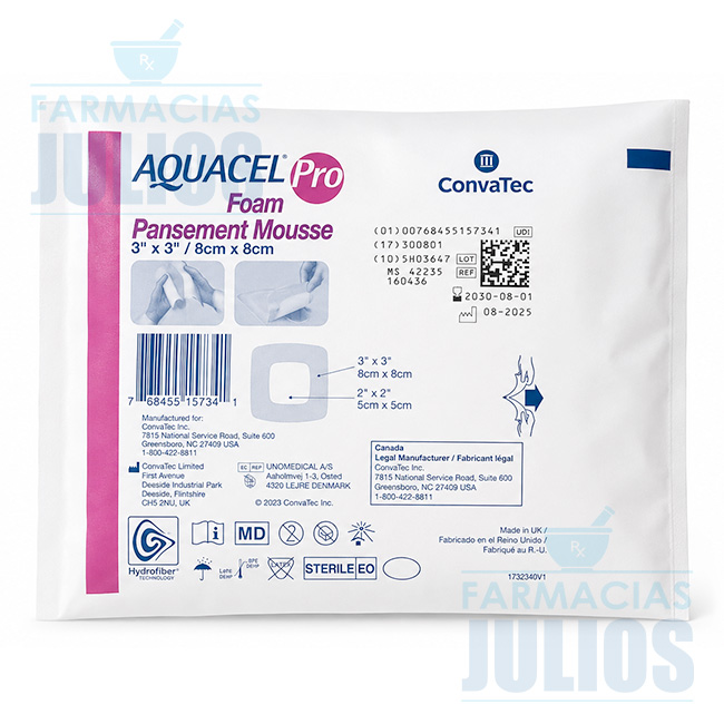 AQUACEL® Foam Pro 8 cm x 8 cm Apósito de Espuma con Tecnología Hydrofiber® – ConvaTec