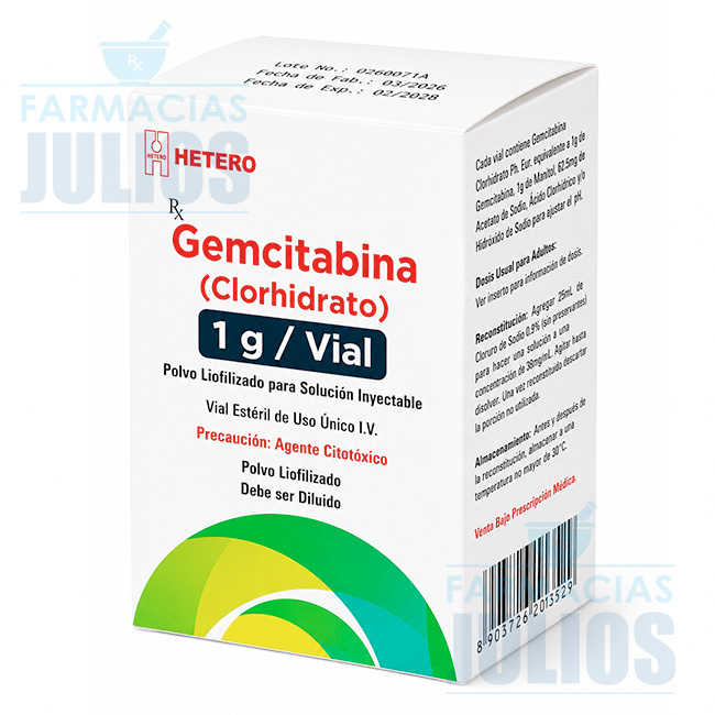 Gemcitabina (Clorhidrato) 1g/Vial Polvo Liofilizado para Solución Inyectable