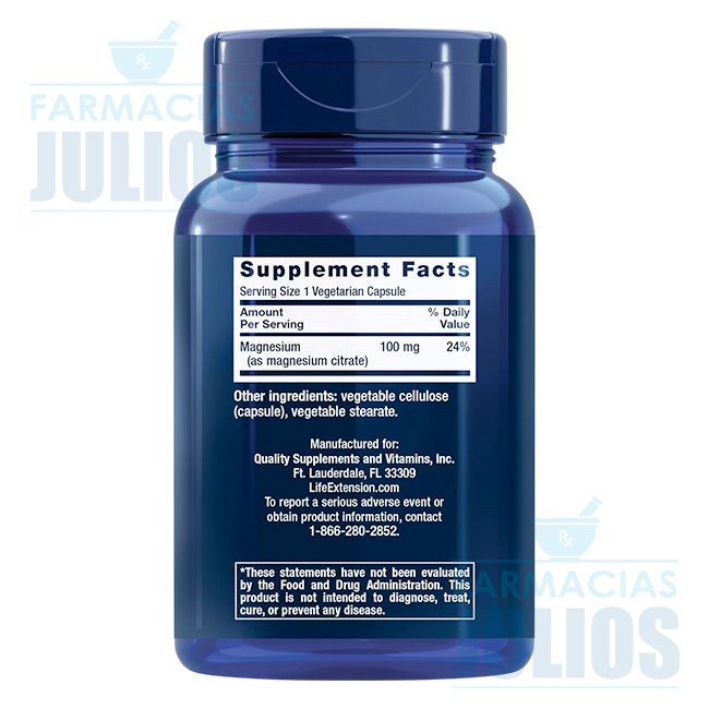 Magnesium Citrate 100mg | 100 Cápsulas – Life Extension - Imagen 2