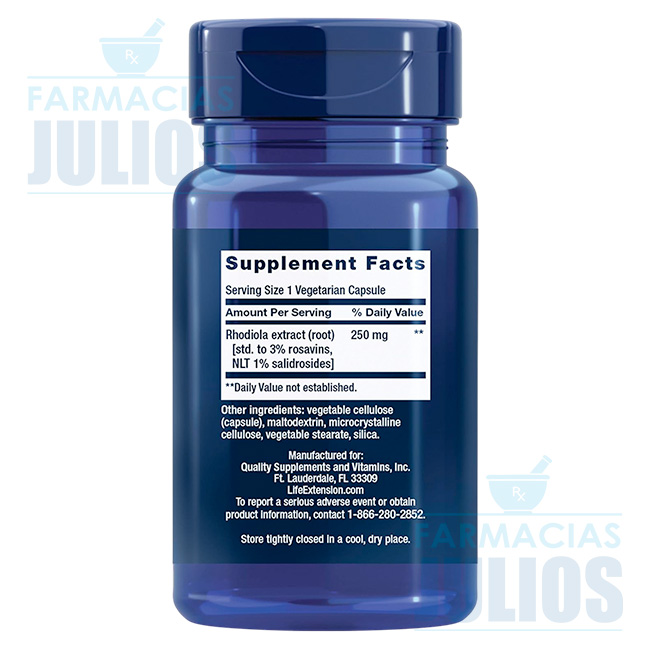 Rhodiola Extract 250mg – 60 Cápsulas Vegetarianas | Life Extension - Imagen 2
